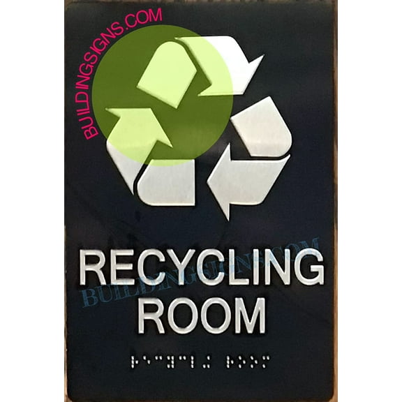 Recycling Room Sign -Braille Sign with Raised Tactile Graphics and Letters (Aluminum,Black,Size 6x9)-The Sensation line (ref-2201)