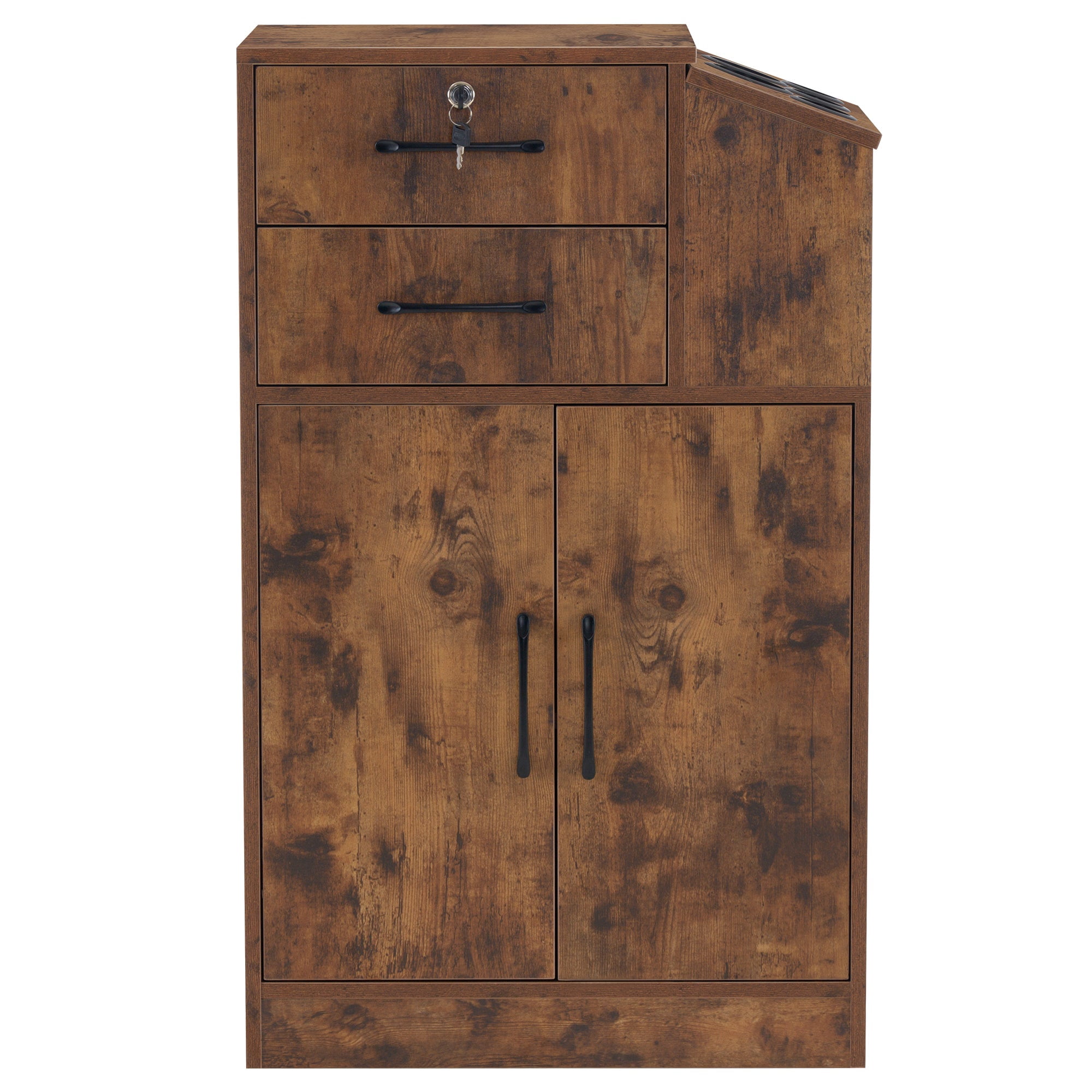 Beauty Spa Locking Storage Cabinets with Drawers, Hair Stylist Holders, Salon Styling Station for Hair Stylist, Brown