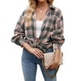 thumbnail image 3 of MOSHU Flannel Shirts for Women Casual Plaid Womens Tops Long Sleeve Button Down Shirts Curved Hem Blouses, 3 of 6