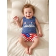 thumbnail image 6 of BemeyourBBs 2Pcs Toddler Baby Boy 4th of July Outfit Patriot 250th USA Anniversary Independence Day Summer Clothes Sleeveless America Flag Letters Print Tank Tops and Star Striped Pockets Shorts Set, 6 of 9
