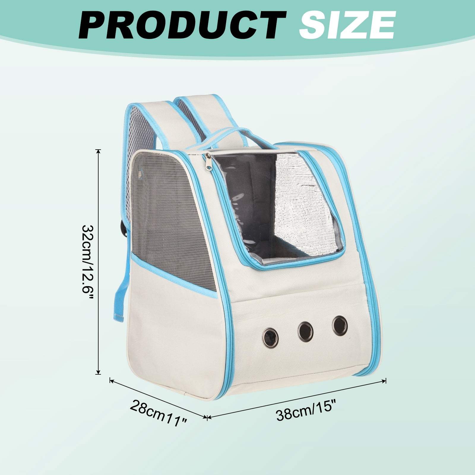 Uxcell Cat Backpack Carrier, Portable and Ventilated, Oxford Cloth for Cats or Small Dogs (Beige/Blue, 12.6"x11"x15")