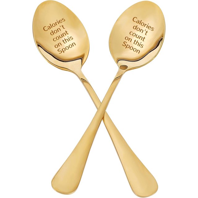 2 cucharas de acero inoxidable con grabado dorado y caja de regalo que no contienen calorías, para amigos, familias, festivales, Navidad, cumpleaños, bodas, 7,2''