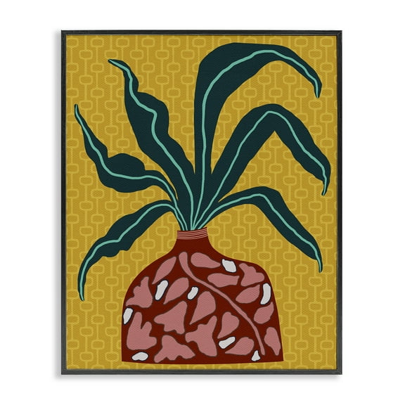 Stupell Industries Spider Plant on Yellow Plants & Flowers Painting Black Framed Art Print Wall Art, 11 x 14