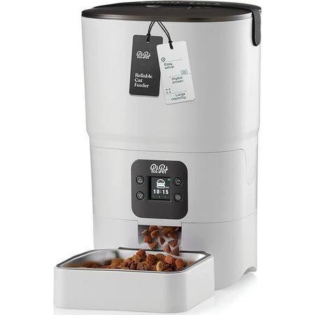 Smart Automatic Cat Feeders - 6-L Reliable Cat Food Dispenser with Display LCD Screen for Easy Set Up - Portion Control Automatic Dog Feeder with Desiccant Bag Keeps Dry Food Fresh -10s Voice Recorder