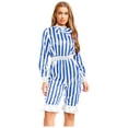 thumbnail image 1 of Jowowha Womens Wicked Clown Circus Striped Rompers Bow Long Sleeve One Piece Bodysuits Blue White S, 1 of 7