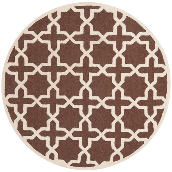 SAFAVIEH Cambridge Liz Geometric Wool Area Rug, Dark Brown/Ivory, 6' x 6' Round