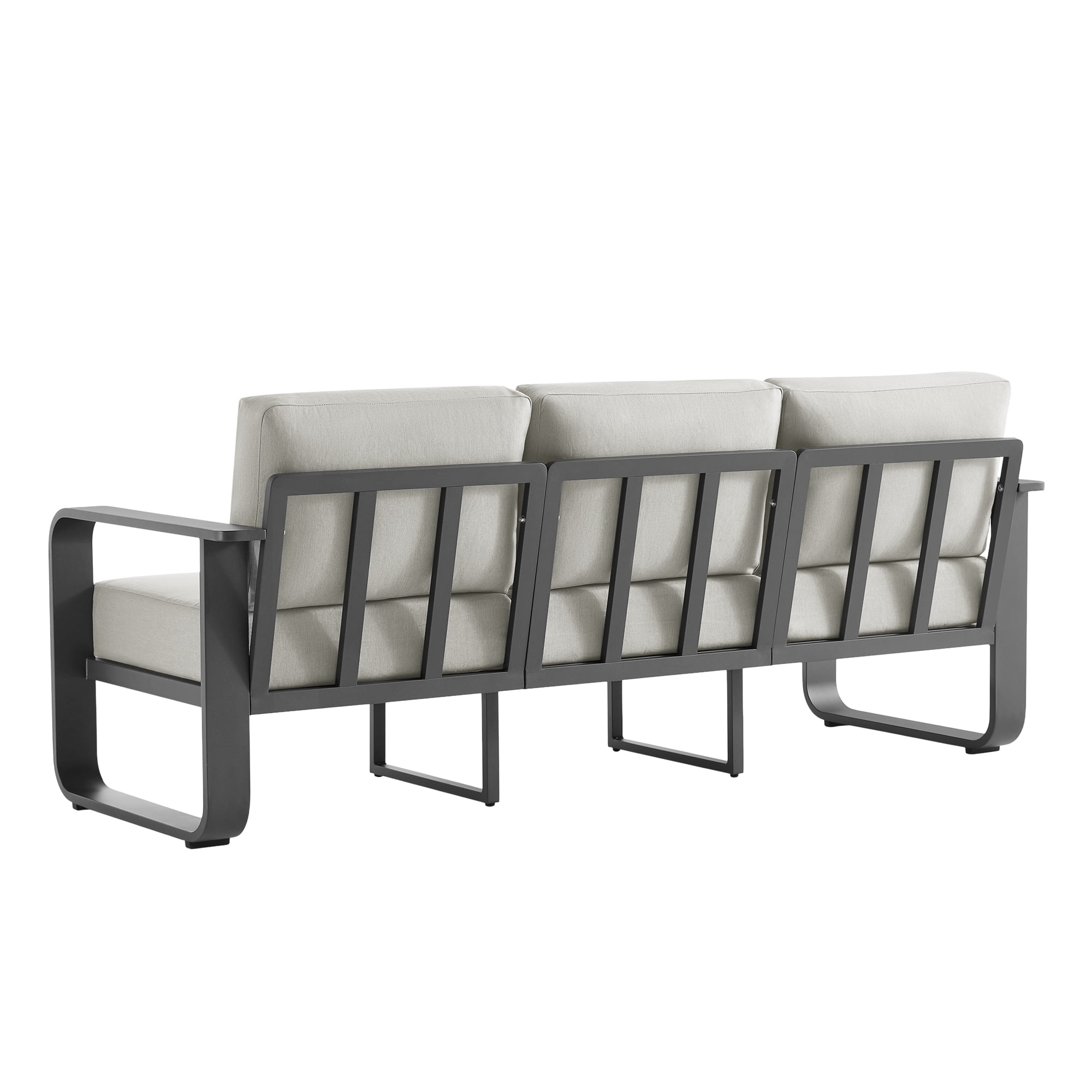 CHITA Outdoor Patio 3-Seater Sofa, Aluminum Wood-Grain Couch with 6.3" Thick Olefin Cushions, Rustproof & Water-Repellent