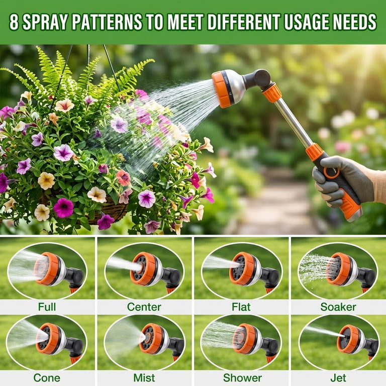 OHHANI 19in Metal Watering Wand, 8 Spray Patterns, 180° Nozzle photo 2