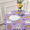 thumbnail image 6 of SKYSONIC Halloween Pumpkin Round Tablecloth 60inch Indoor Wrinkle Free, Purple Ghost Circular Lace Table Cover Washable for Kitchen Party BBQ Dining Decor, 6 of 7