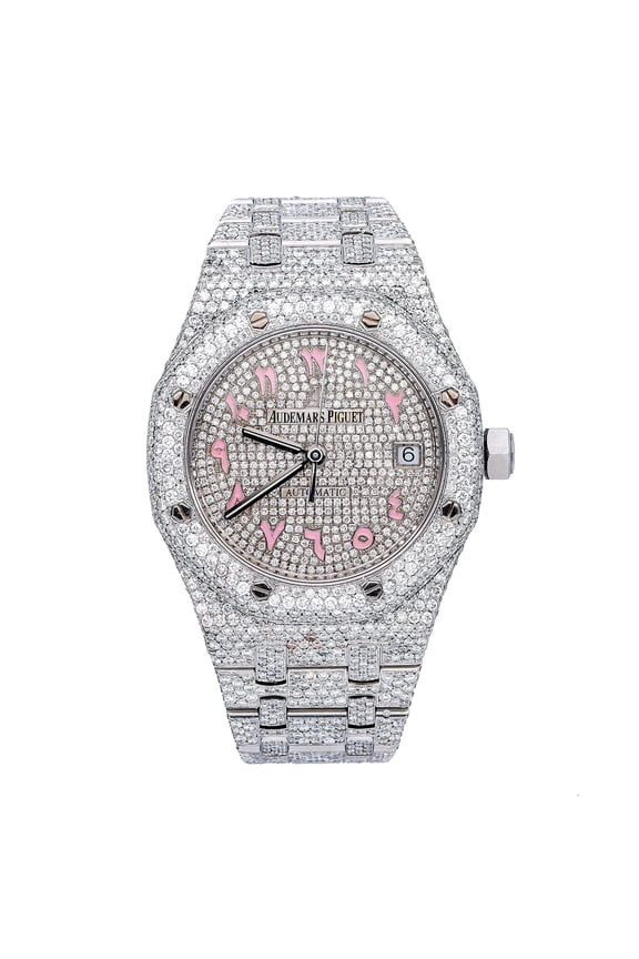 Pre-Owned Audemars Piguet Royal Oak Selfwinding 37MM 15450ST Diamond Paved Eastern Arabic Dial Custom Aftermarket Stainless Steel Bracelet