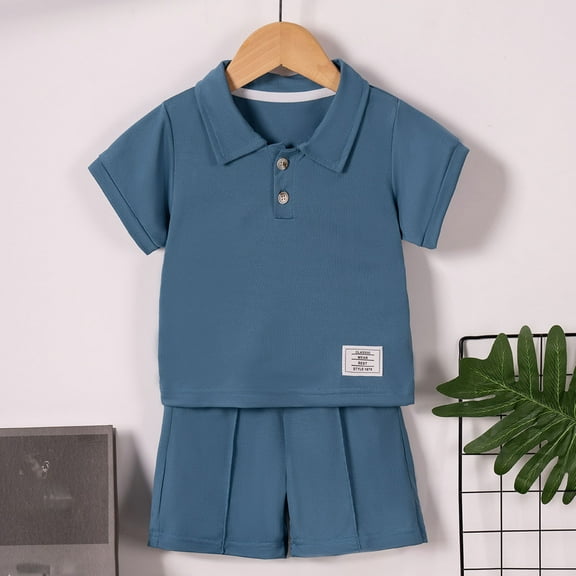 HOMADLES Boys Sets 2 Piece Solid Tee Shirt and Elastic Waist Short Outfits Blue 5-6T