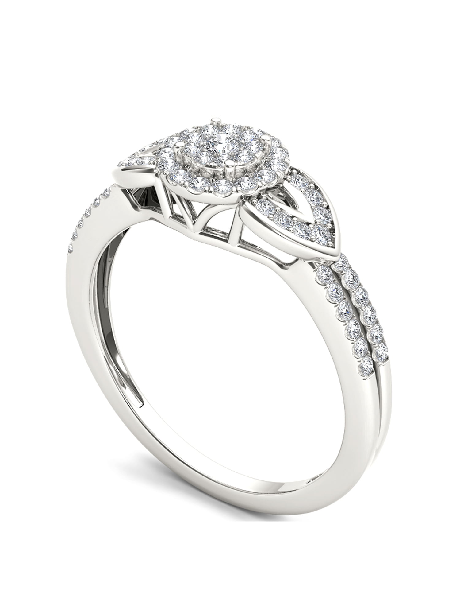 3/8Ct TDW Diamond 10K White Gold Cluster Halo Engagement Ring