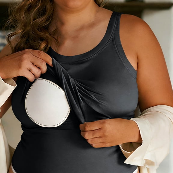 PFRNLF Womens Plus Size Tank Tops Sleeveless Casual Shirts Racerback Ribbed Fitted Built-in Bra Tank Tops