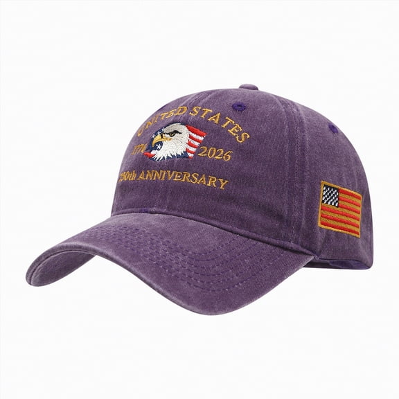KPOPLK USA 250th Anniversary Embroidered Baseball Cap, Adjustable Retro Washed Patriotic Hat, 250 Years America Tribute Commemorative Cap,Dark Purple