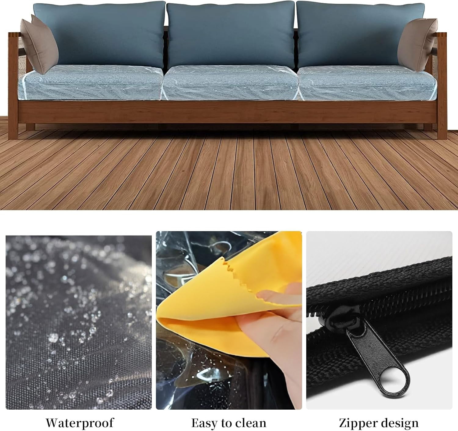 4 Pcs 27.5x25.5x8.6 Inch Plastic Sofa Seat Cushion Covers, Clear Waterproof Sofa Couch Covers, PVC Waterproof Couch Covers, Furniture Sofa Seat Slipcover for Against Pets Clawing Scratching