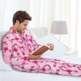 thumbnail image 4 of Mens Pajamas Set, Breast Cancer Awareness-Q Button Down Long Sleeve Loungewear Sleepwear Pjs sets for Men, 4 of 5