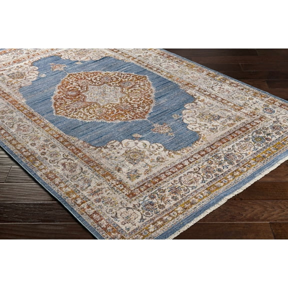 Hauteloom Tugos Living Room, Bedroom Area Rug - Traditional - Navy, Denim, Rust - 2' x 2'11"