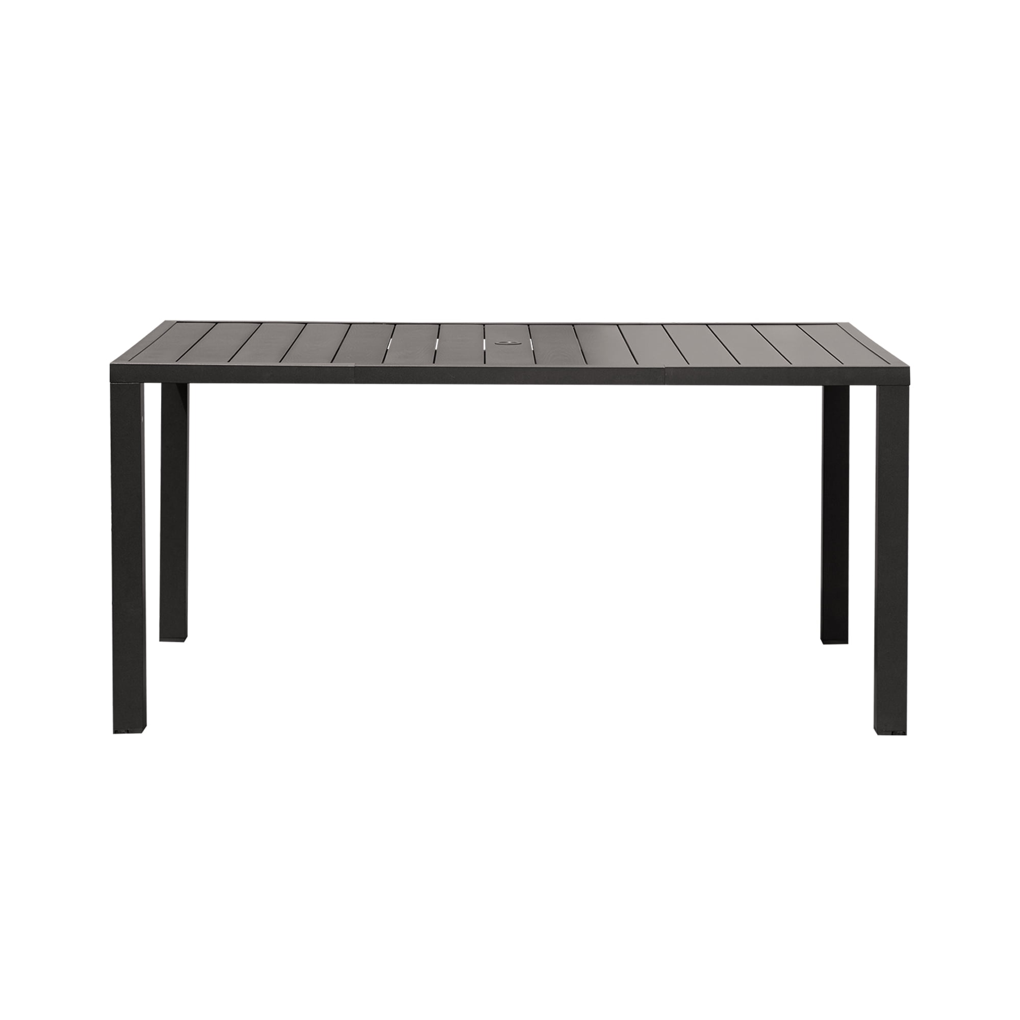 Outdoor Dining Table for 6 Person, Rectangular Slatted Metal Patio Table for Deck Garden Lawn Backyard Use with Umbrella Hole, Brown