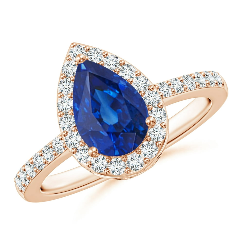 Angara - September Birthstone Ring - Pear Sapphire Ring with Diamond ...