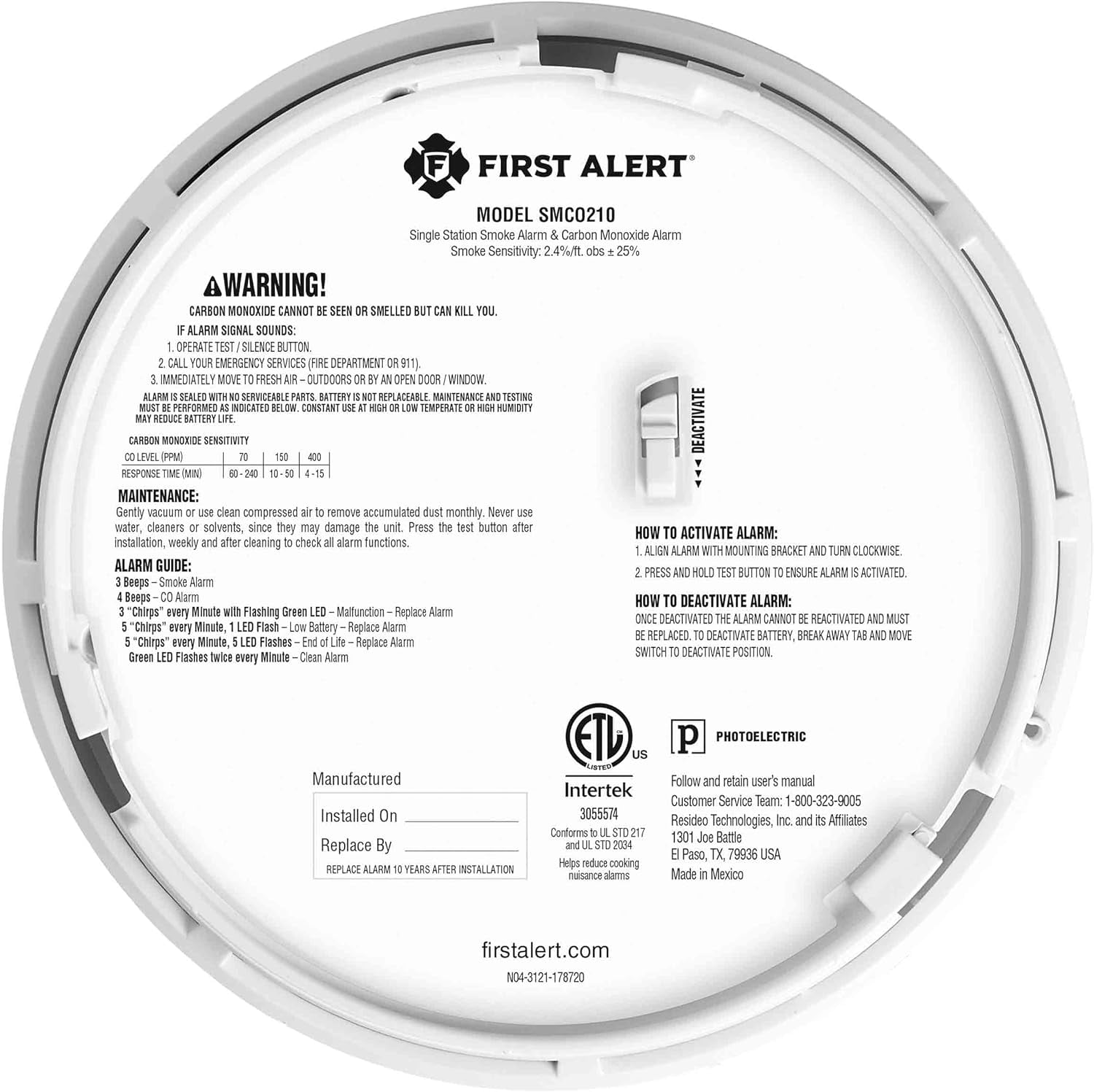 First Alert SMCO210 10-Year Battery 2-in-1 Smoke & CO Alarm, Slim Profile Design, 6-Pack (BRK 1046801)