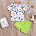 thumbnail image 2 of Fesfesfes Toddler Uniform Suits for Boys Fashion Short Sleeve Shirts with Shorts Sets Dinosaur Print Retro Shorts Back to School Suits, 2 of 9