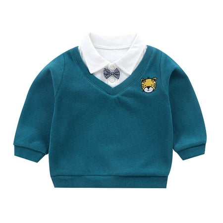 

LBECLEY Boys Long Sleeve Shirts Size 10/12 Kids Children Toddler Baby Boys Long Sleeve Gentleman Cute Cartoon Patchwork Bowknot Sweater Blouse Tops Outfits Clothes Long Sleeve Pajamas 4T C 80