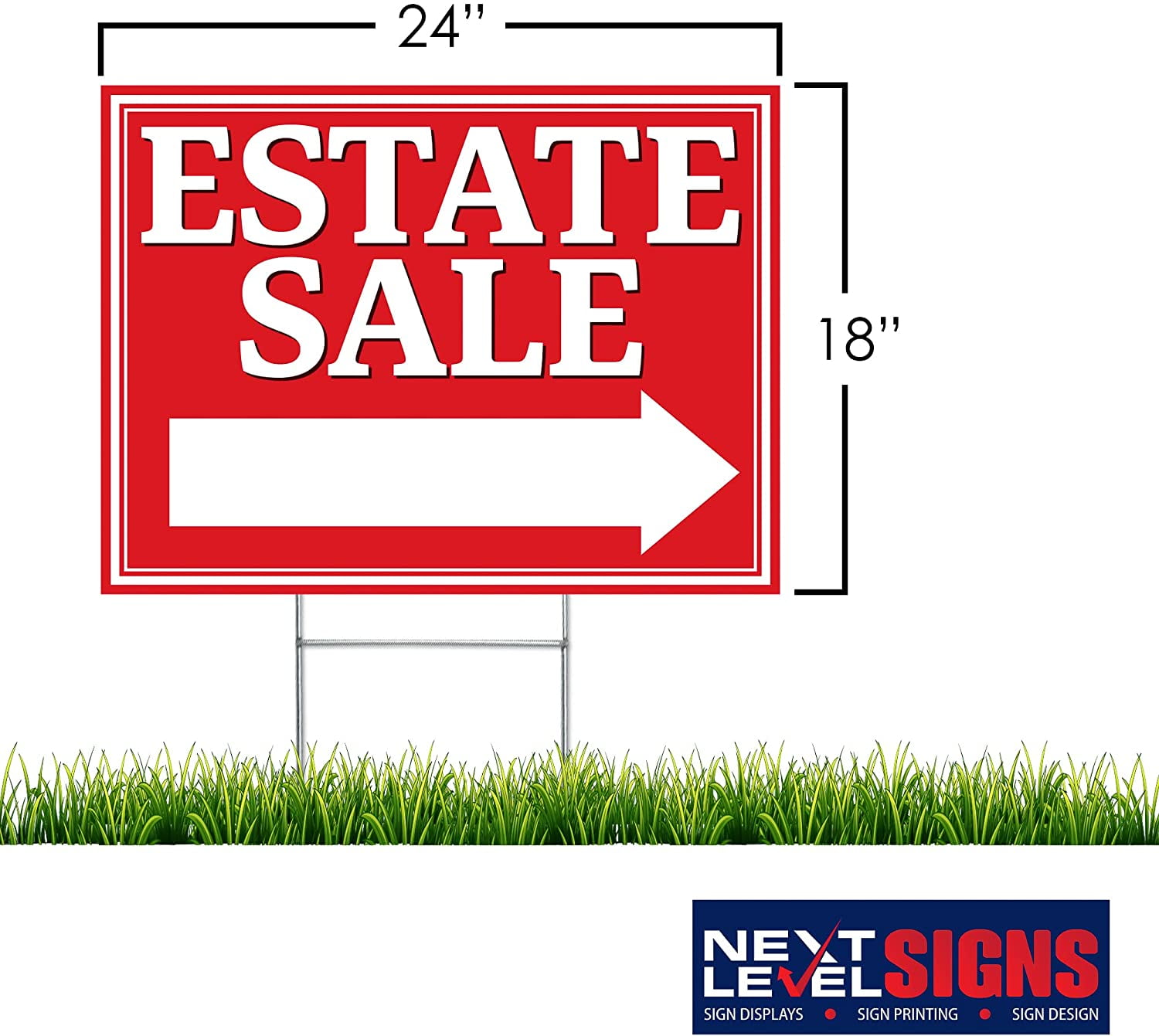 NEXT LEVEL SIGNS Estate Sale Yard Signs 24 W x 18 H Inches Metal  Ground Step H-Stake 24