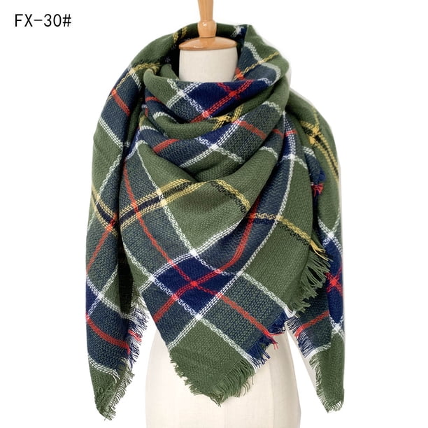 Bufanda cuadrada a cuadros de colores de doble cara con aumento de cachemira directa y otoño e invierno para mujer