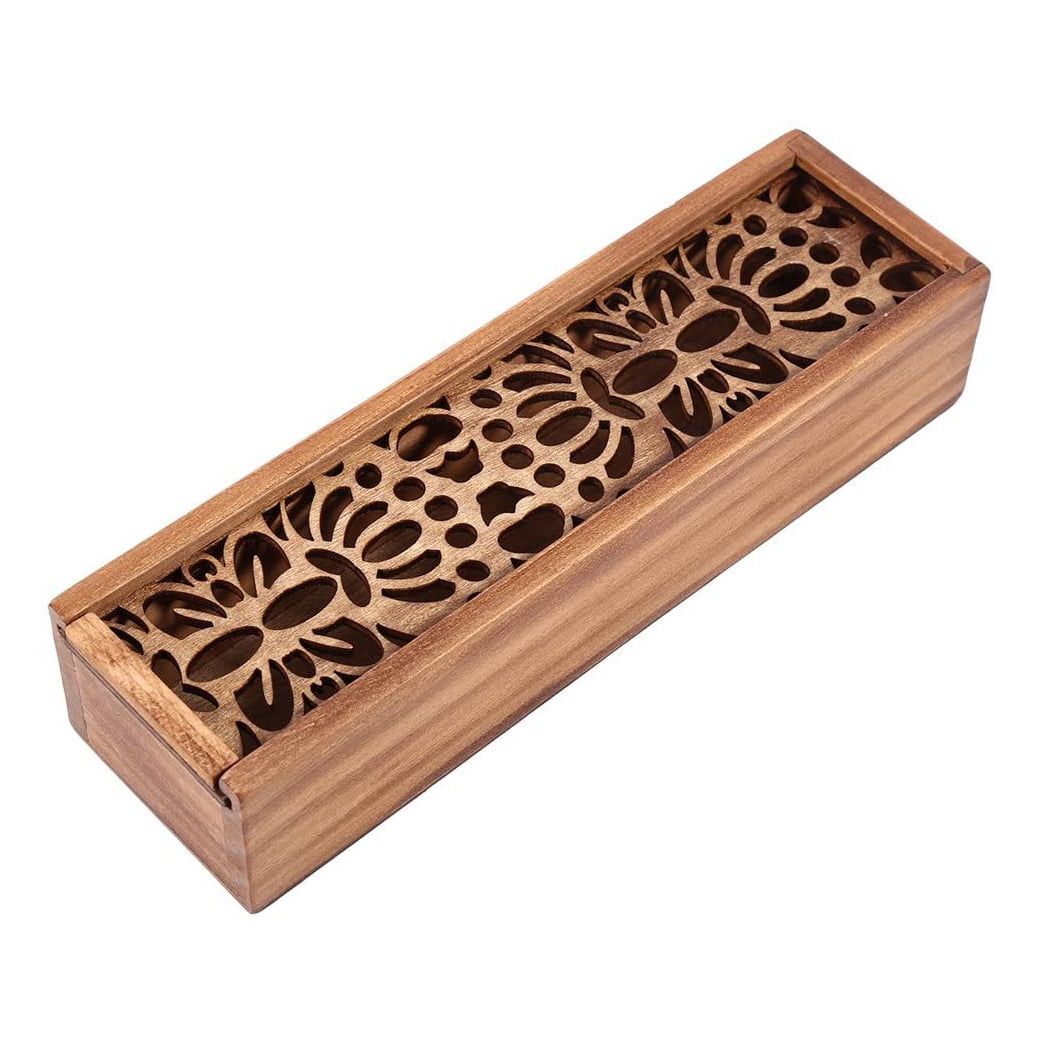Wooden Pencil Box Hollow Wood Pencil Case Storage Box Stationery School Gift Q 