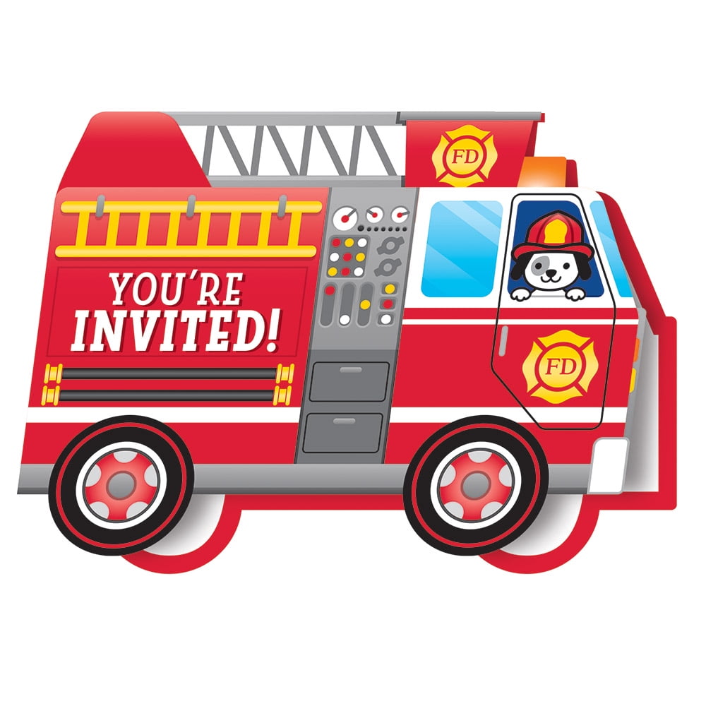 Red Fire Truck 'You're Invited' Party Invitations 7'