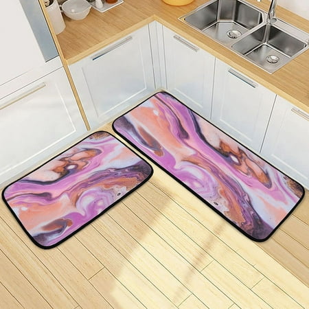 

Kitchen Rug Set 2 Pieces Non Slip Kitchen Mat for Kitchen Home Floor Sink 47 x19 +27 x19 An Abstract Painting with Swirling