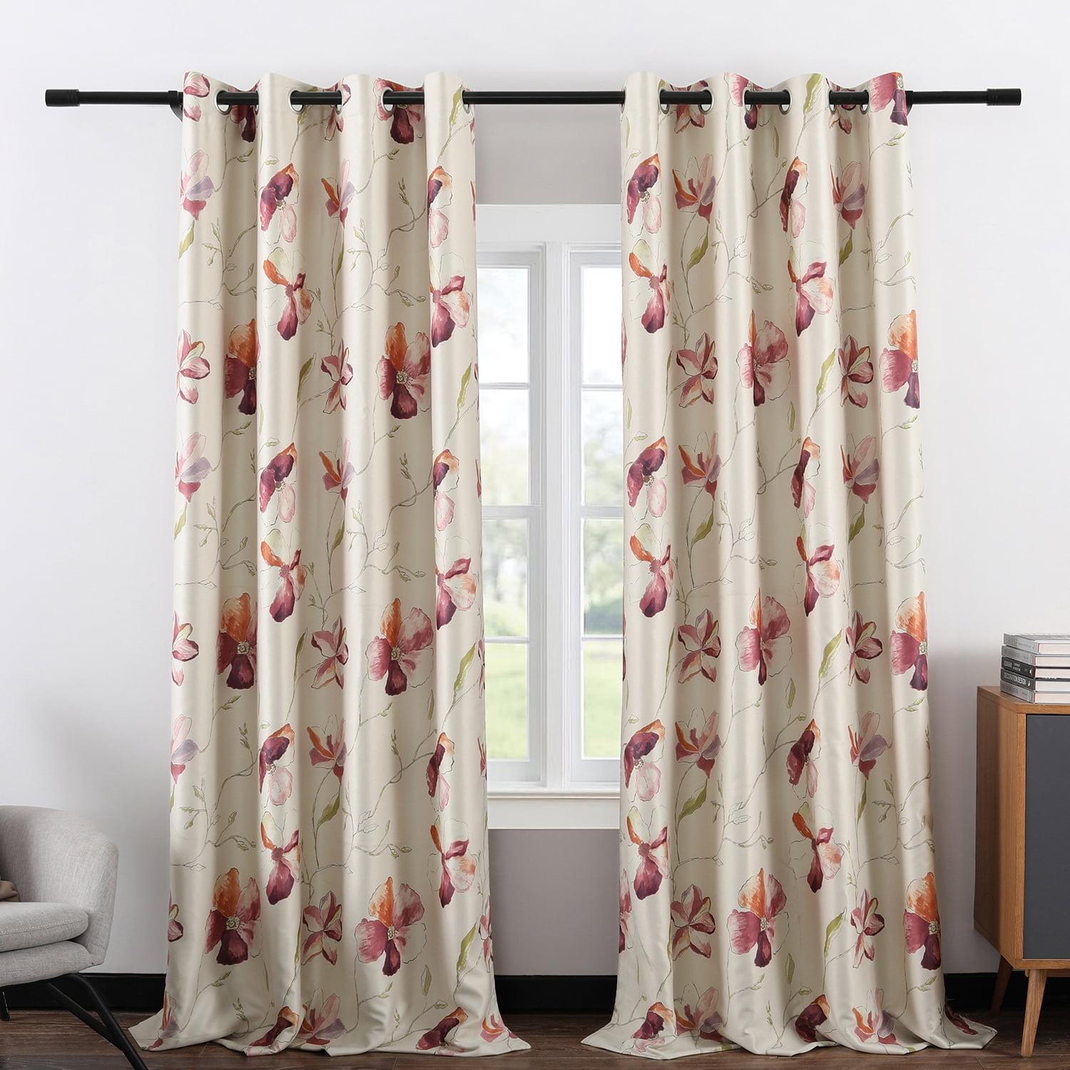 VOGOL Blackout Curtains, Floral Blossoming Window Curtain Grommet Room Darkening Curtain Panels Drapes for Bedroom Dining Room Hotel Hom Office, 52x96, 2 Panels, Purple