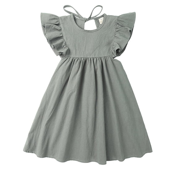 Usaibhir Toddler Girls Dress Cotton Linen Ruffle Sleeveless Cute Summer Beach Sundress Kids Casual Dresses