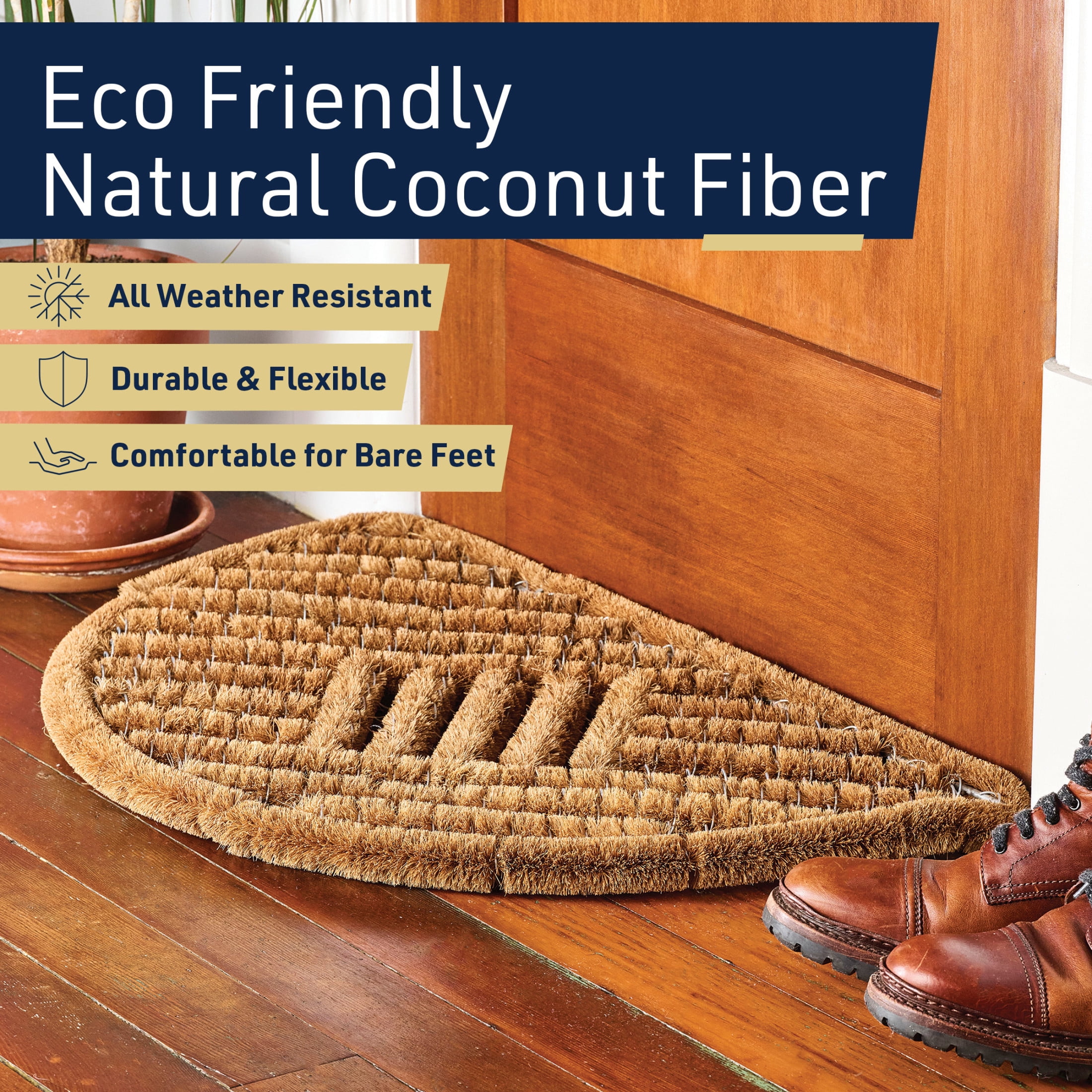 Kings County Tools 23.5x16” Natural Coir Doormat with Stainless Steel Mesh - Outdoor Welcome Mat