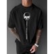 thumbnail image 1 of Camiseta negra inspiradora para hombre con estampado de calavera blanca - Estampado "FUERZA A TRAVÉS DEL SUFRIMIENTO" - Mezcla de algodón ligera y transpirable - Top informal de corte entallado para u, 1 of 6