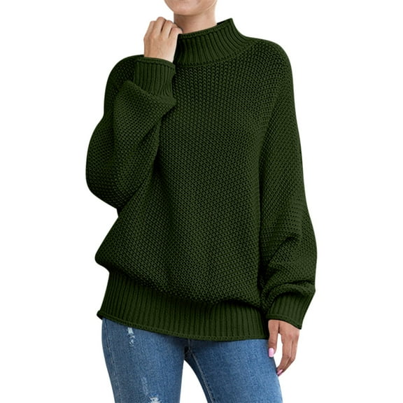 ManxiVoo Women's Drop Shoulder Knit Jumper Loose Fit Batwing Sleeve Pullover Trendy Fall Casual Thin Sweater L Size Blackish Green