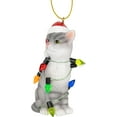 thumbnail image 2 of Gray Silver Tabby Cat Christmas Tree Ornament with Santa Hat Wrapped in Christmas Tree Colored Lights, 2 of 6