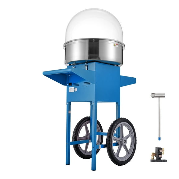 KFFKFF Cotton Candy Maker,Electric Commercial Cotton Candy Machine on Wheels, 1000W Professional Sugar Floss Machine with Protective Lid, Metal Bowl, Sugar Spoon & Storage