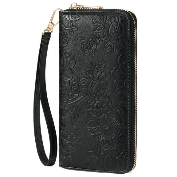 GAEKEAO Womens Wallet RFID Blocking Leather Wristlet Purse Large Capacity Card Holder Long Ladies Wallet Zip Around Clutch