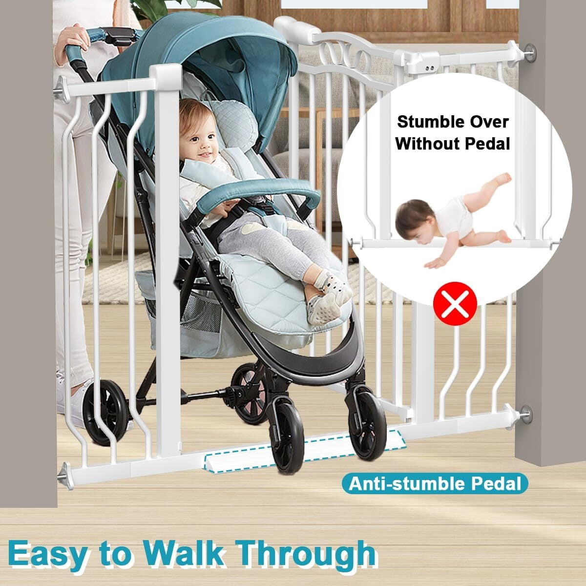 FURDEAR Extra Wide Baby Gate for Doorways 29.9"-33.6" Metals White
