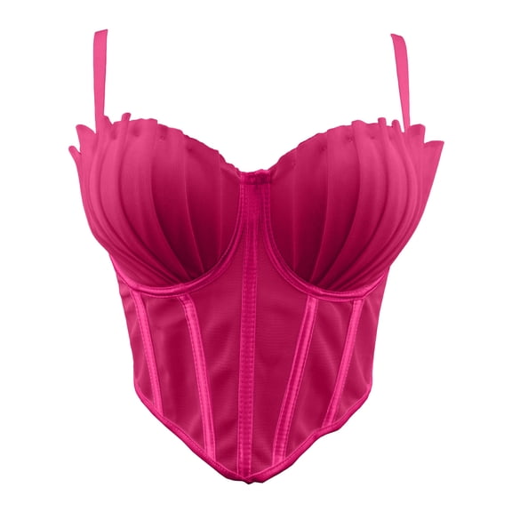 Mifsaly Corset Tops for Women Pleated Asymmetrical Hem Spaghetti Straps Bustier Top Evening Club Party Underwire Slim Fit Cami Bralette S