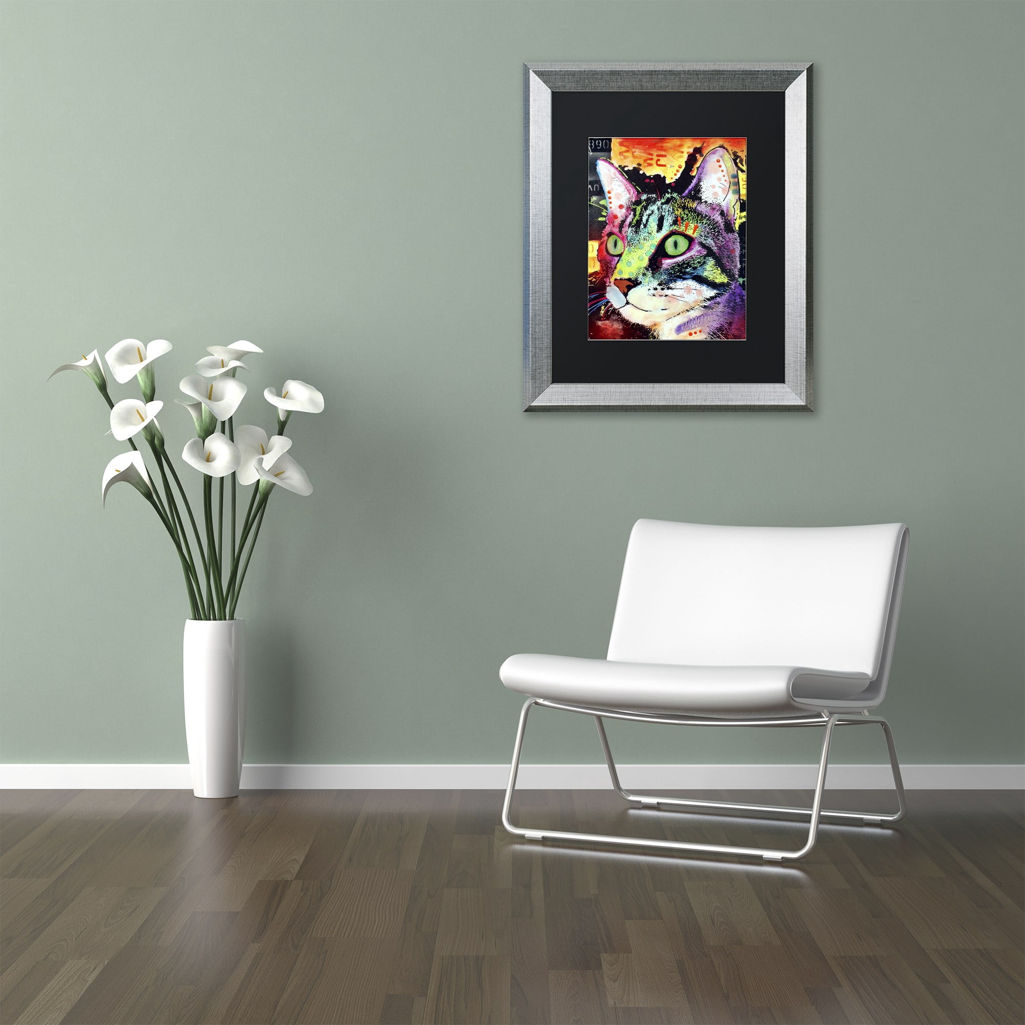 Trademark Fine Art "Curiosity Cat" Canvas Art by Dean Russo, Black Matte, Silver Frame