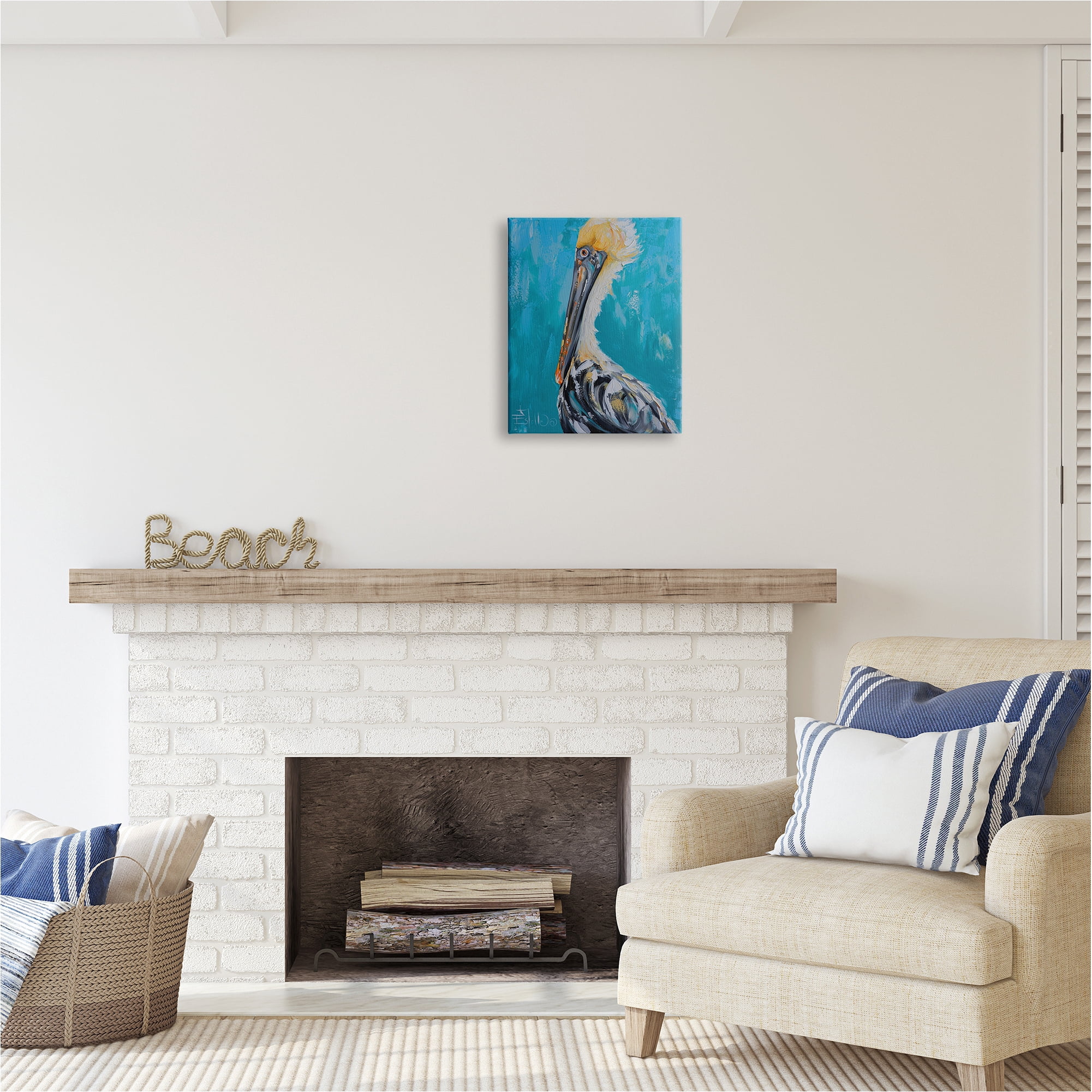 Stupell Industries Blue Pelican Painting Animals & Insects Painting Gallery Wrapped Canvas Art Print Wall Art, 16 x 20