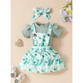 thumbnail image 3 of Musuos Baby Girls Summer Outfit 3 6 9 12 18M Short Sleeves Ribbed Rompers and Floral Suspender Skirt Headband 3 Piece Clothes Set, 3 of 10