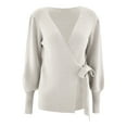 thumbnail image 6 of Baqcunre Sweaters For Women Women'S Fall Winter Wrap V Neck Sweater Balloon Sleeves Ribbed Knitted Pullover Tie Front Top Jumper Tops For Women 2023 Hoodies For Women C S, 6 of 9