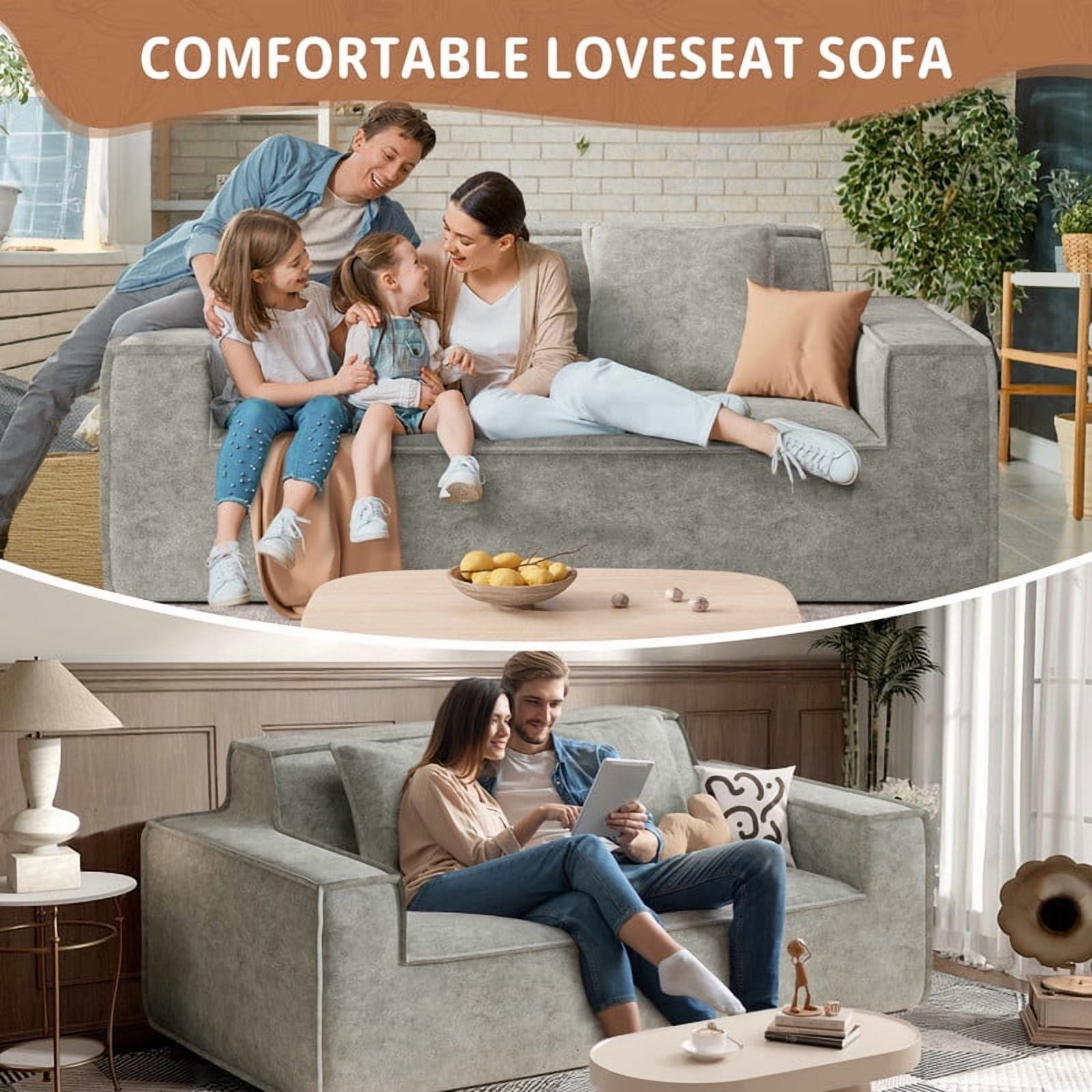 Hawsaiy 75" Pet-Friendly Cat-Scratch Fabric Loveseat Sofa with Wide Armrests & Removable Pillows, No Assembly Foam Couch, Vacuum Packed, High-Density Support, Gray