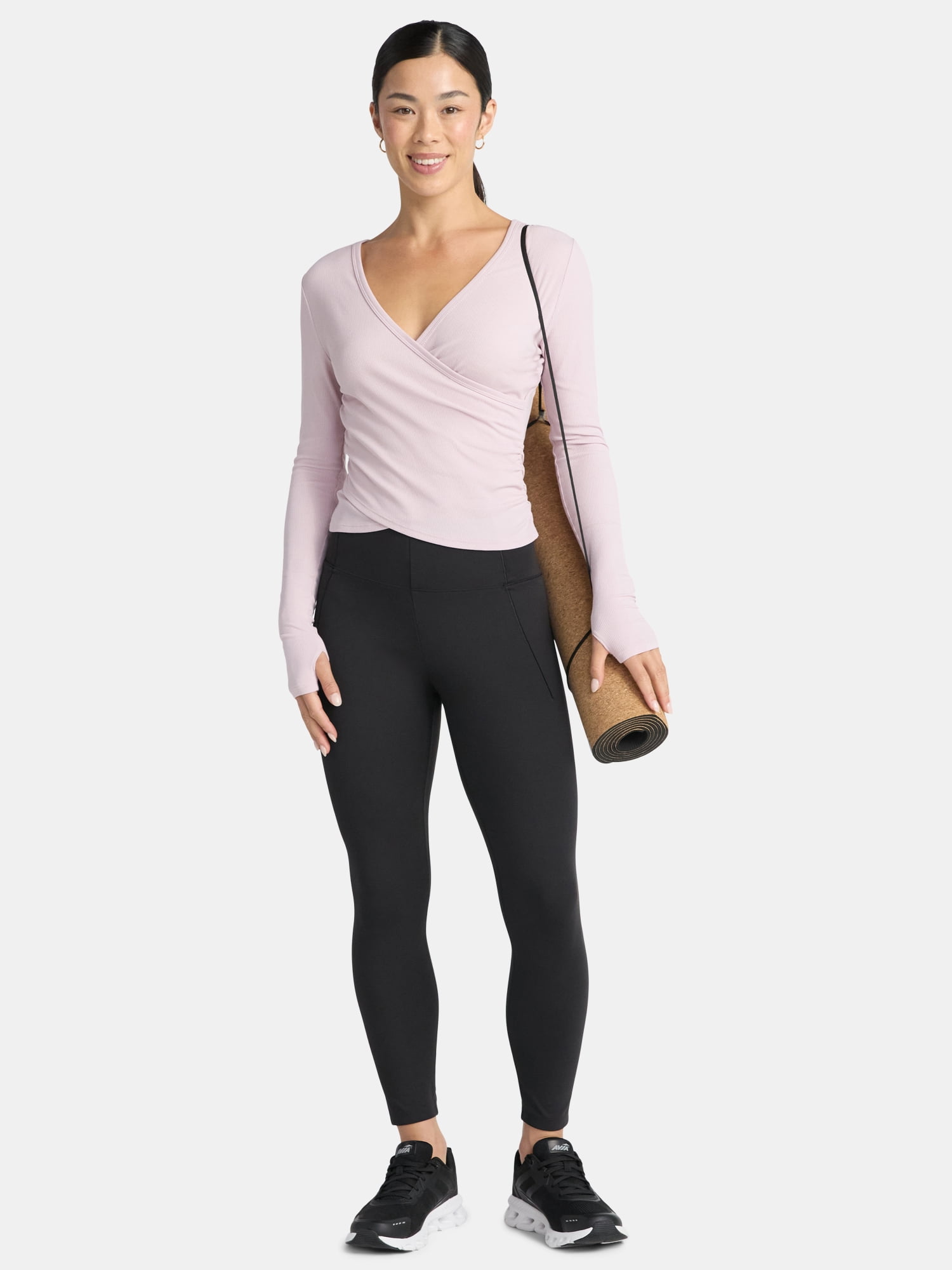 Avia Women's Reversible Wrap Top with Long Sleeves, Sizes XS-XXXL