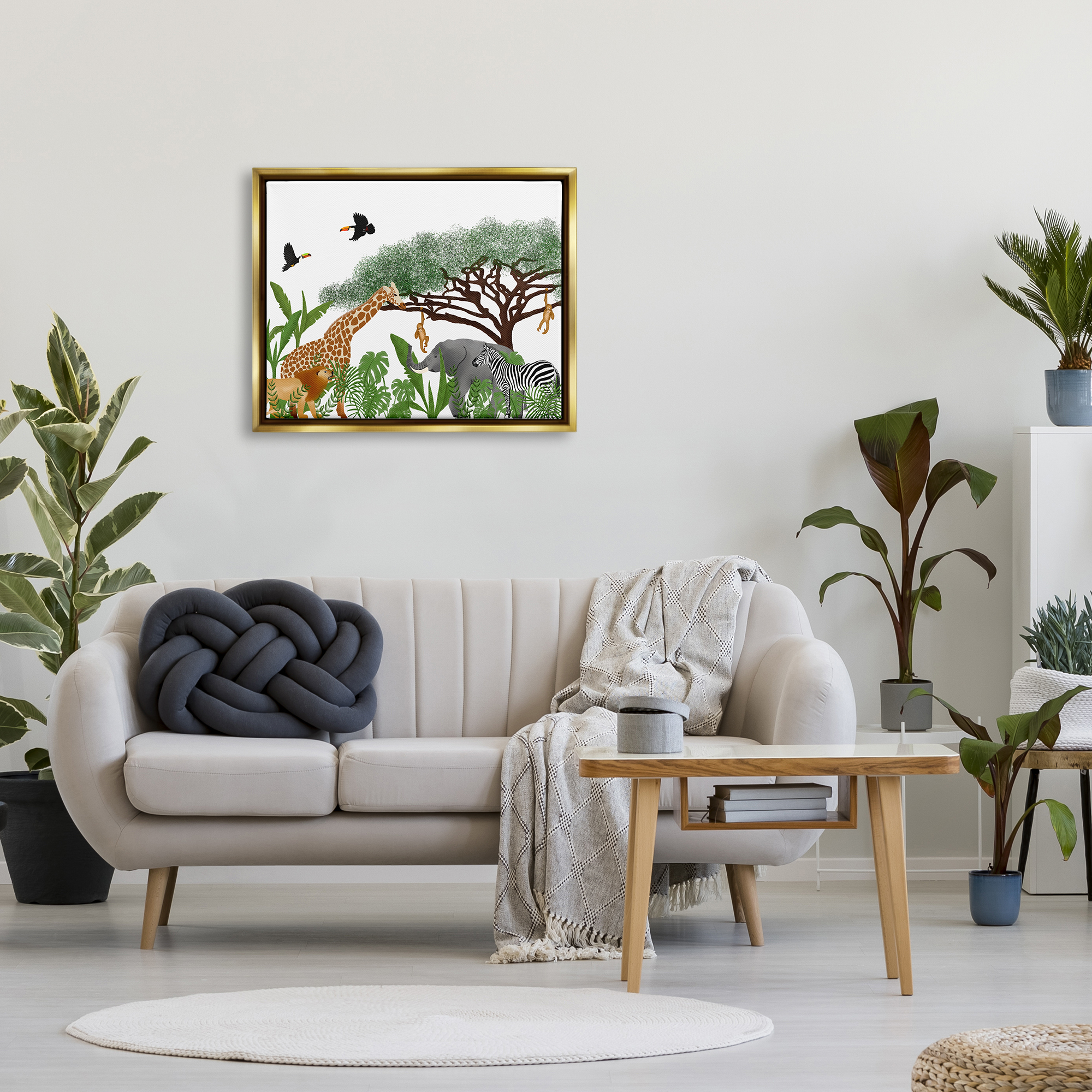Stupell Industries Jungle Wildlife Animals Scene Animals & Insects Painting Gold Floater Framed Art Print Wall Art