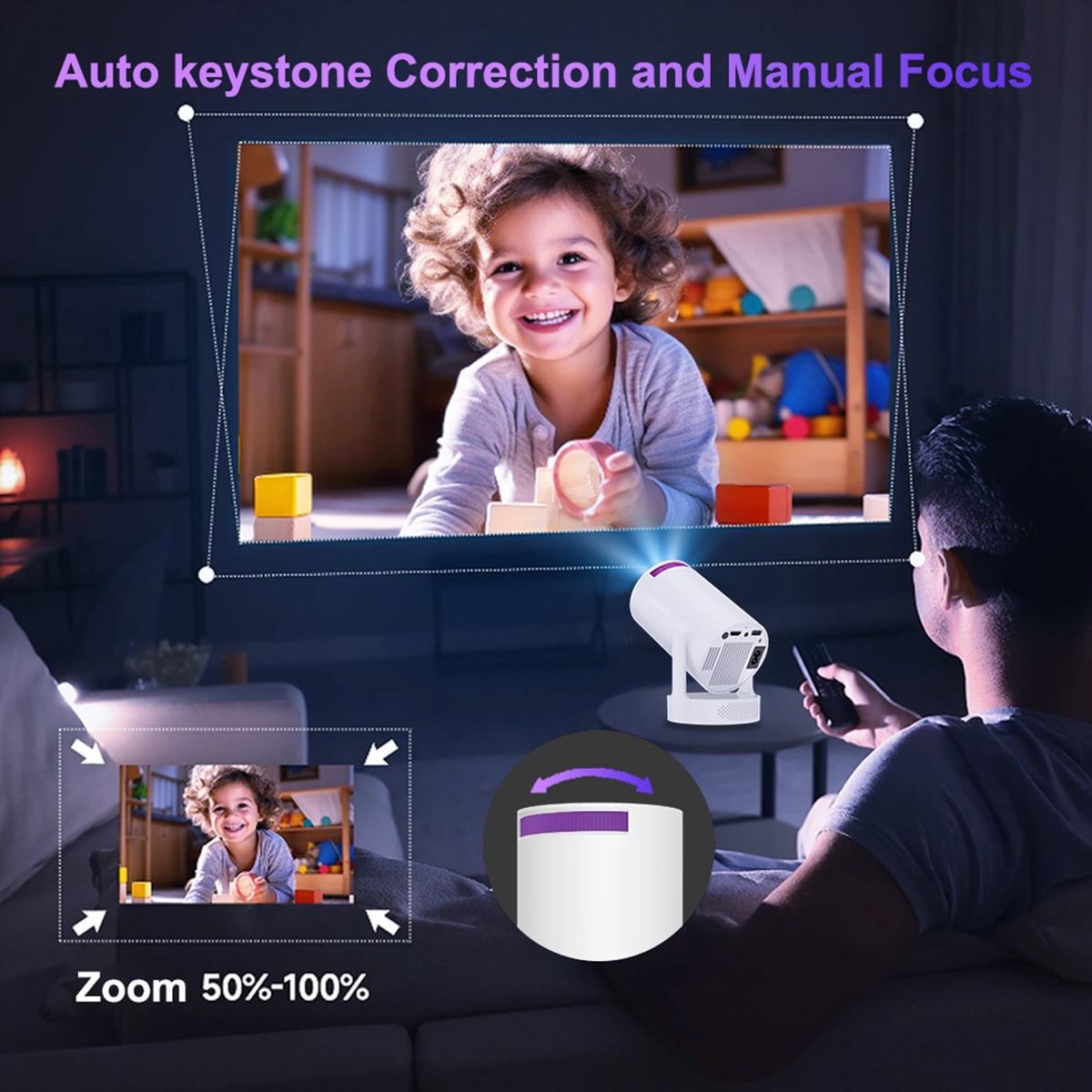 Oamodu HD Mini Projector with Android 11, 4K Supported, 180° Rotatable, Portable for Home Use, Ideal for Movies and Everyday Entertainment
