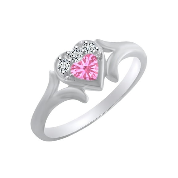 AFFY Heart Shape Simulated Tourmaline & White Cubic Zirconia Heart Promise Ring In 14k White Gold Over Sterling Silver Ring Size-6.5